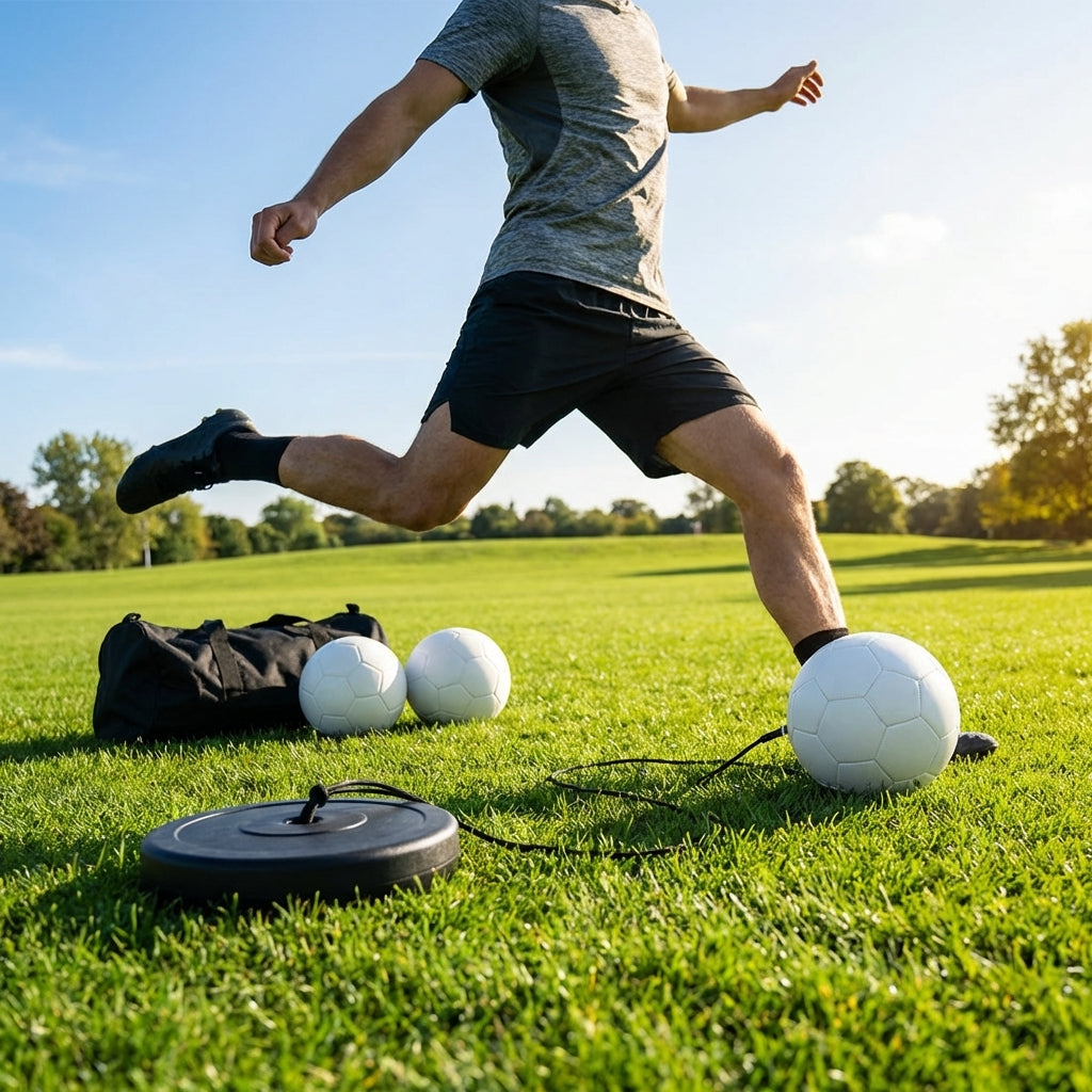 Football return trainer with elastic cord for skill development