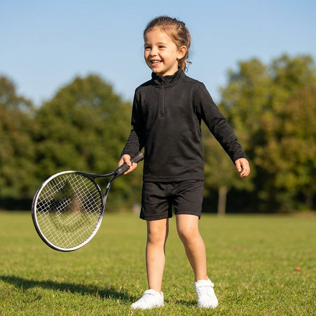Junior quarter zip tracksuit top made from polyester for indoor sports