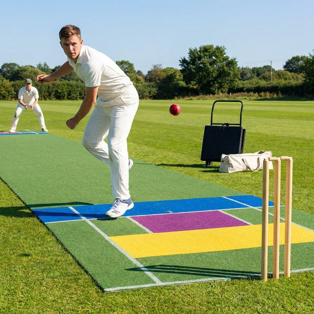 Cricket matting with coloured zones, ideal for training