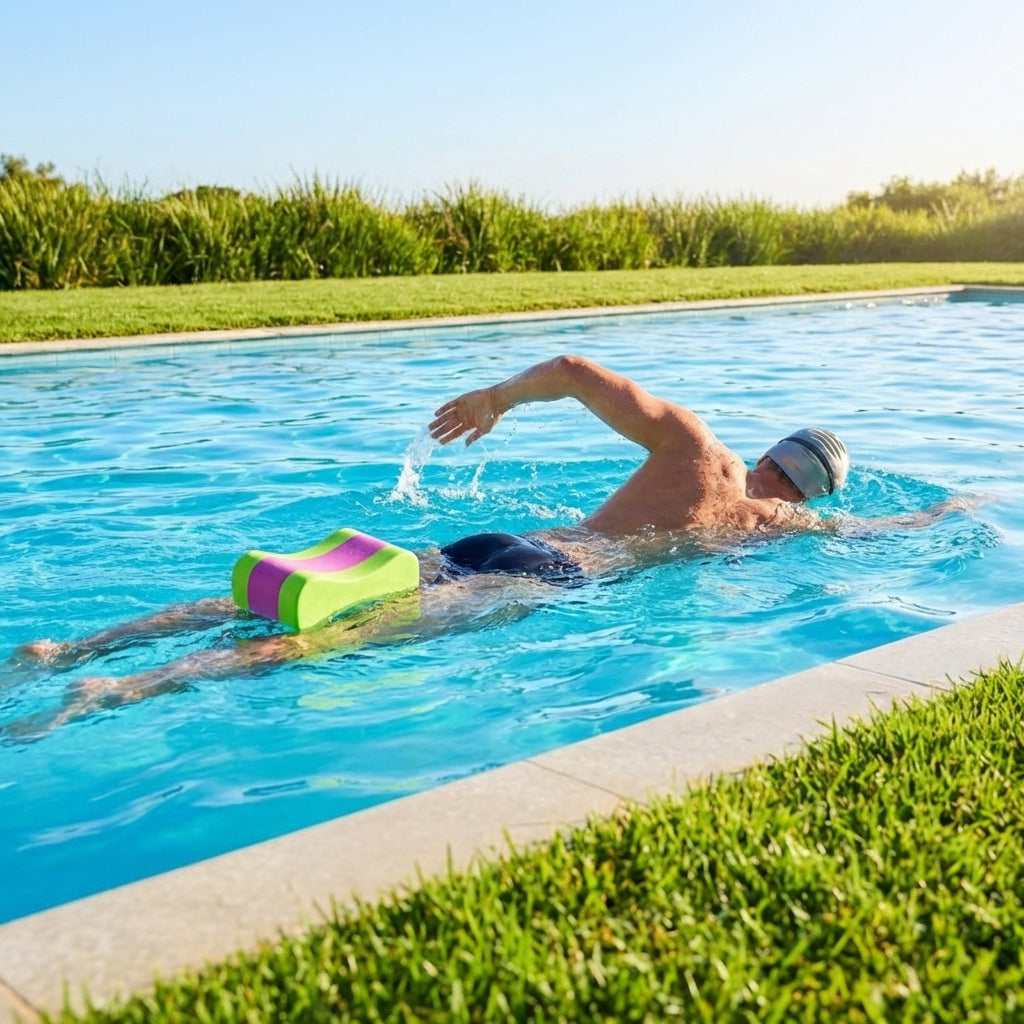 Swimming pull buoy in vibrant Green/Pink and Blue/Yellow, high-density EVA foam