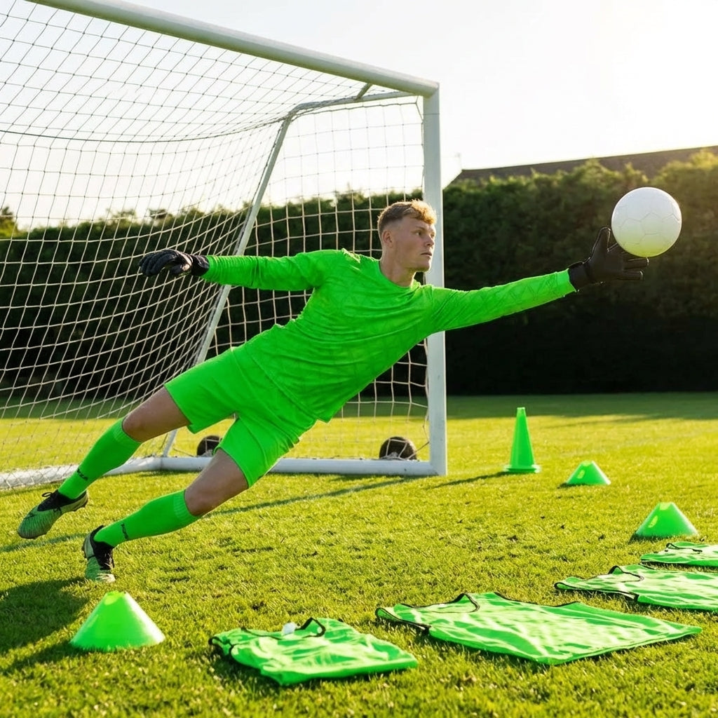 Vibrant men's goalkeeper kit in fluro green with long sleeves
