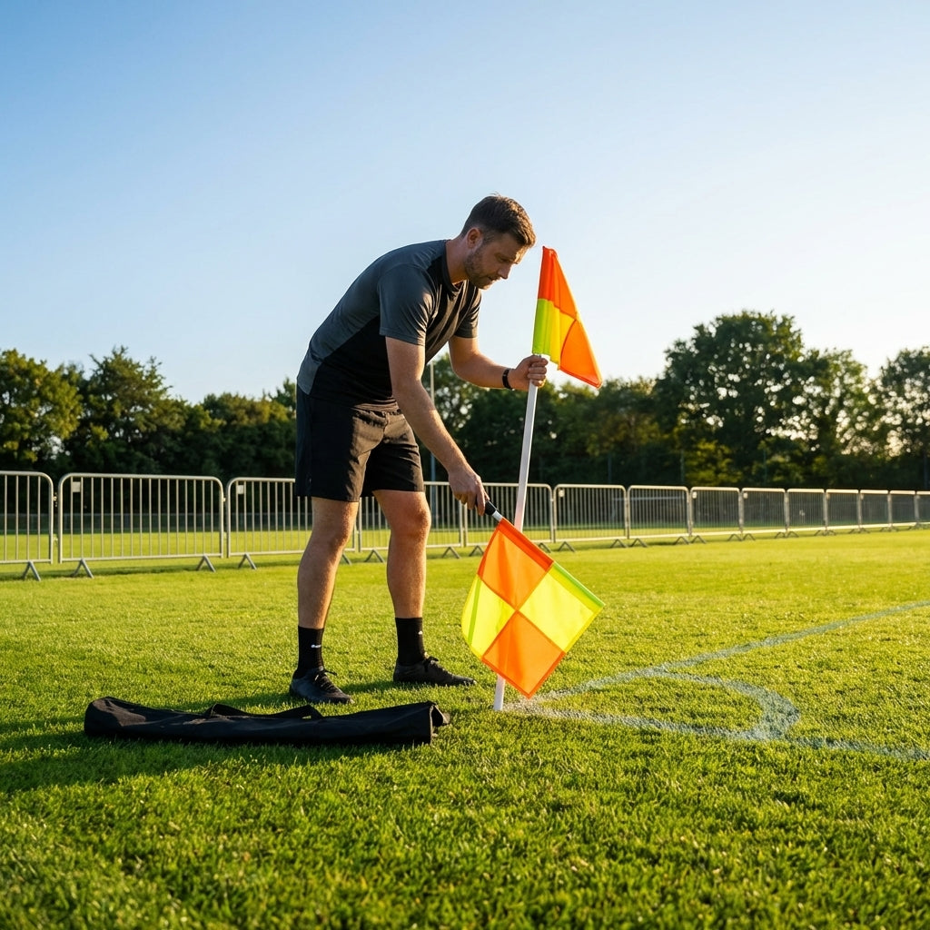 Football corner flag set with bright nylon flags and PVC poles