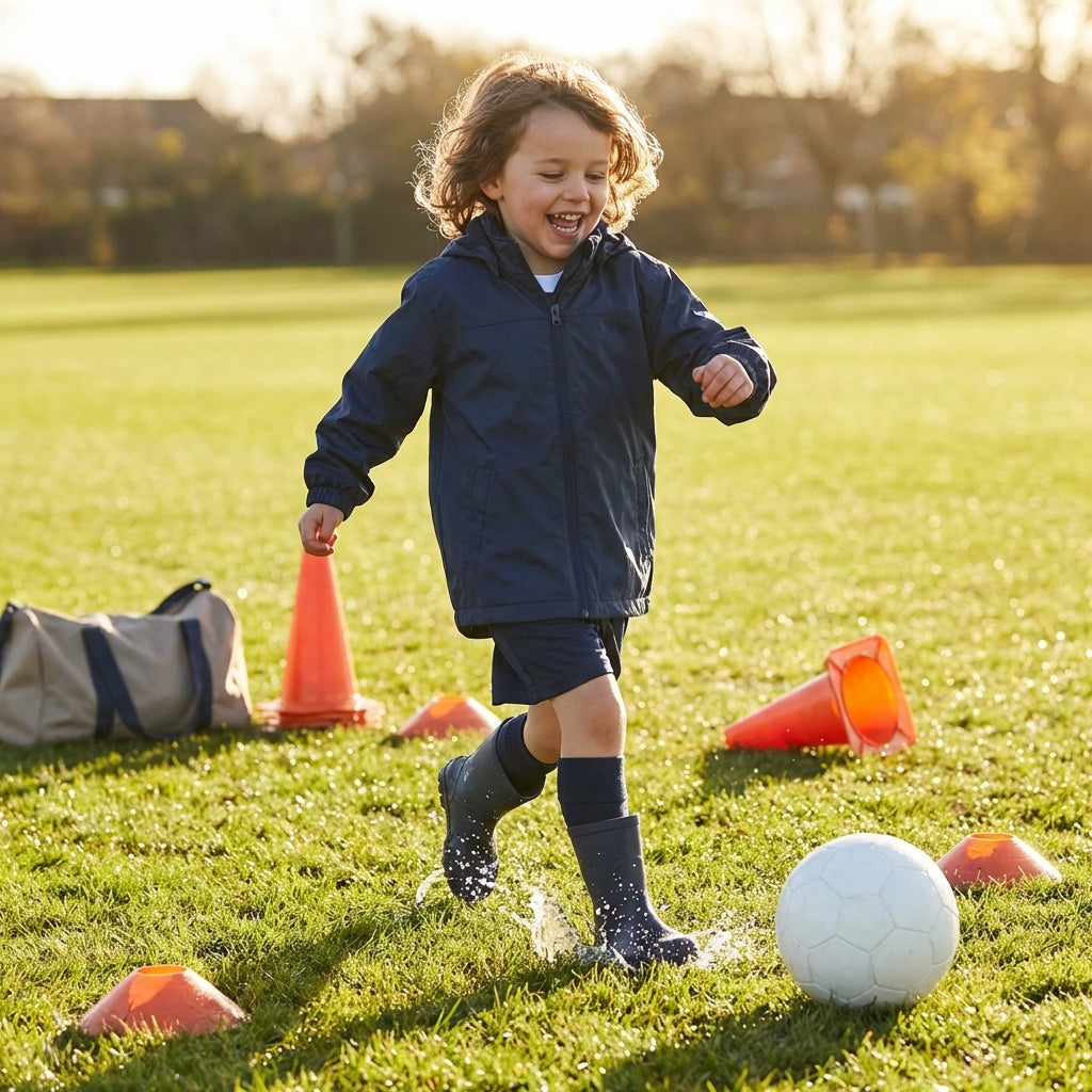 Children's waterproof raincoat with stowaway hood
