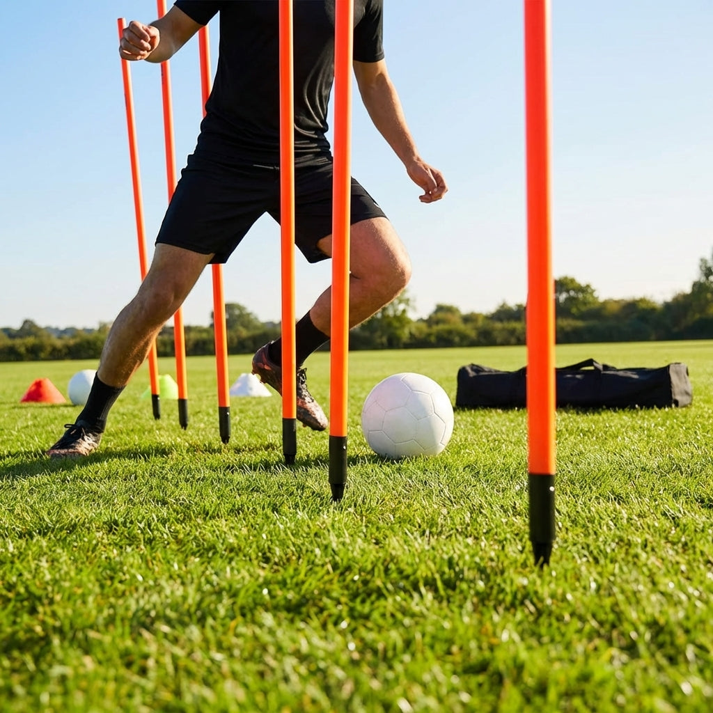 Slalom training poles available in 3ft and 6ft, made from shatterproof PVC