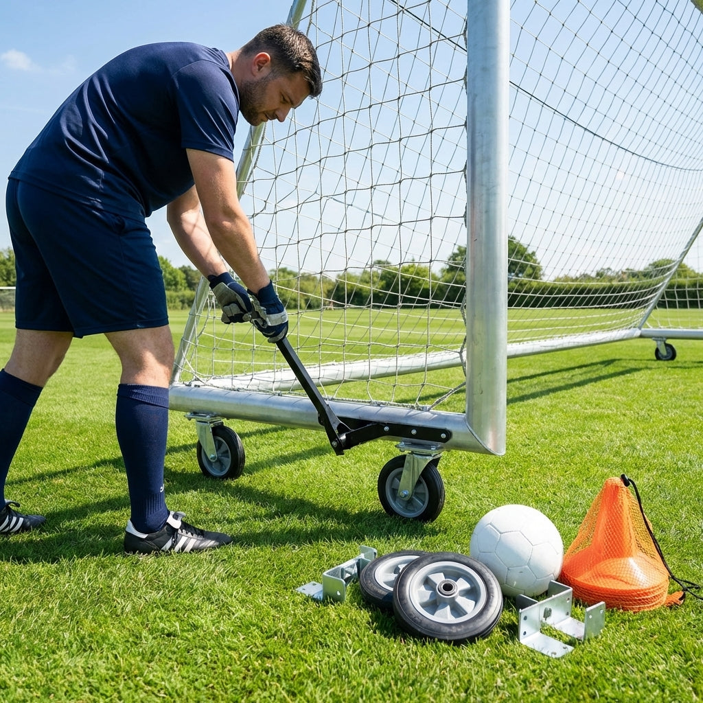 All-terrain football goal wheels for easy movement