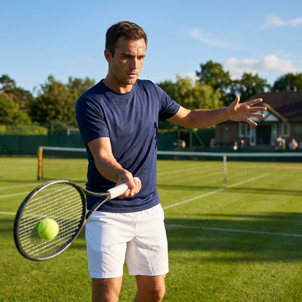Men's tennis shirt in polyester, available in multiple sizes