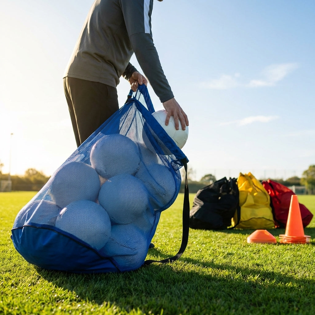 Football Tube Ball Bag in nylon and mesh for training and match use