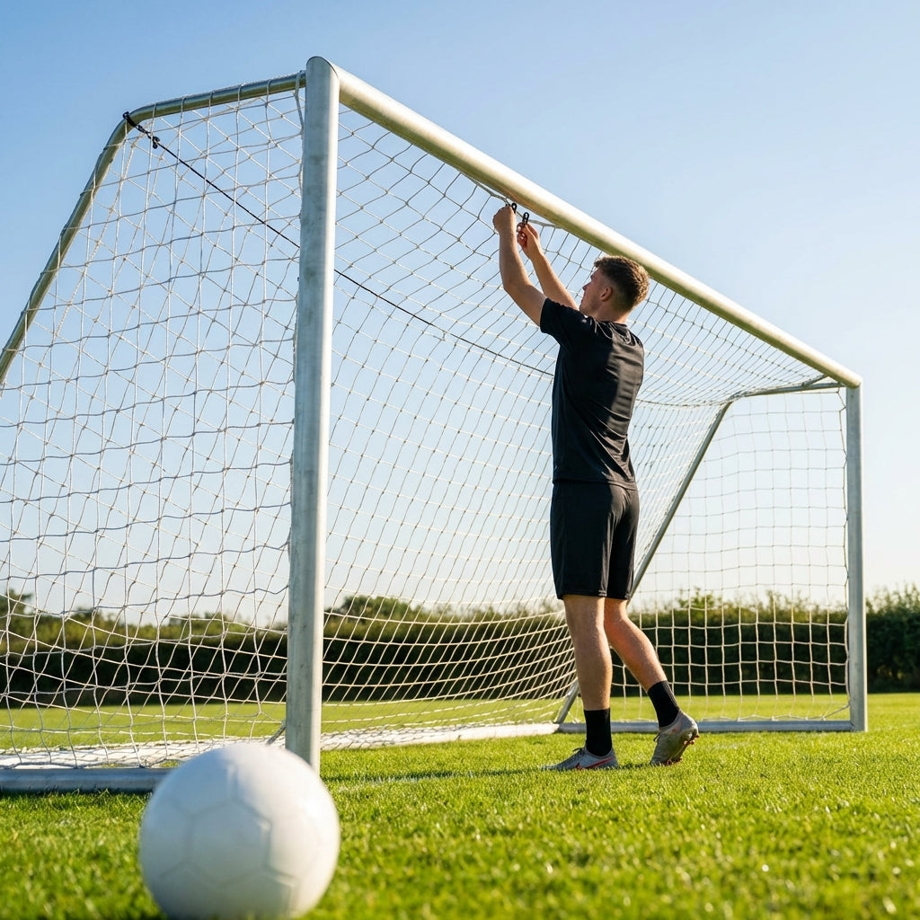 Football goal nets 18.5ft x 6.5ft in white HDPE for clubs