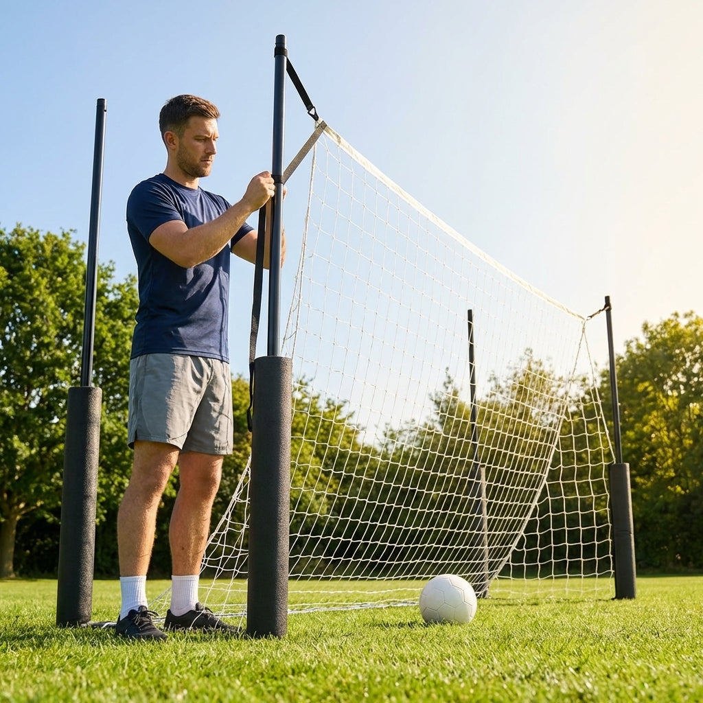 Steel net support stanchions for stadium football goals
