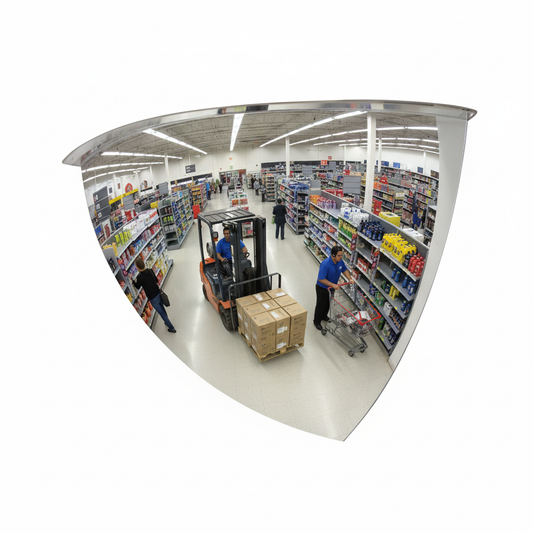 Premium 90 Degree Indoor Observation Mirror for Safety and Supervision in Corners and Passageways - Detail View | britanniasafety.uk
