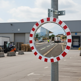 Premium High-Performance Traffic Mirror with Red and White Frame for Enhanced Visibility and Safety at... | britanniasafety.uk