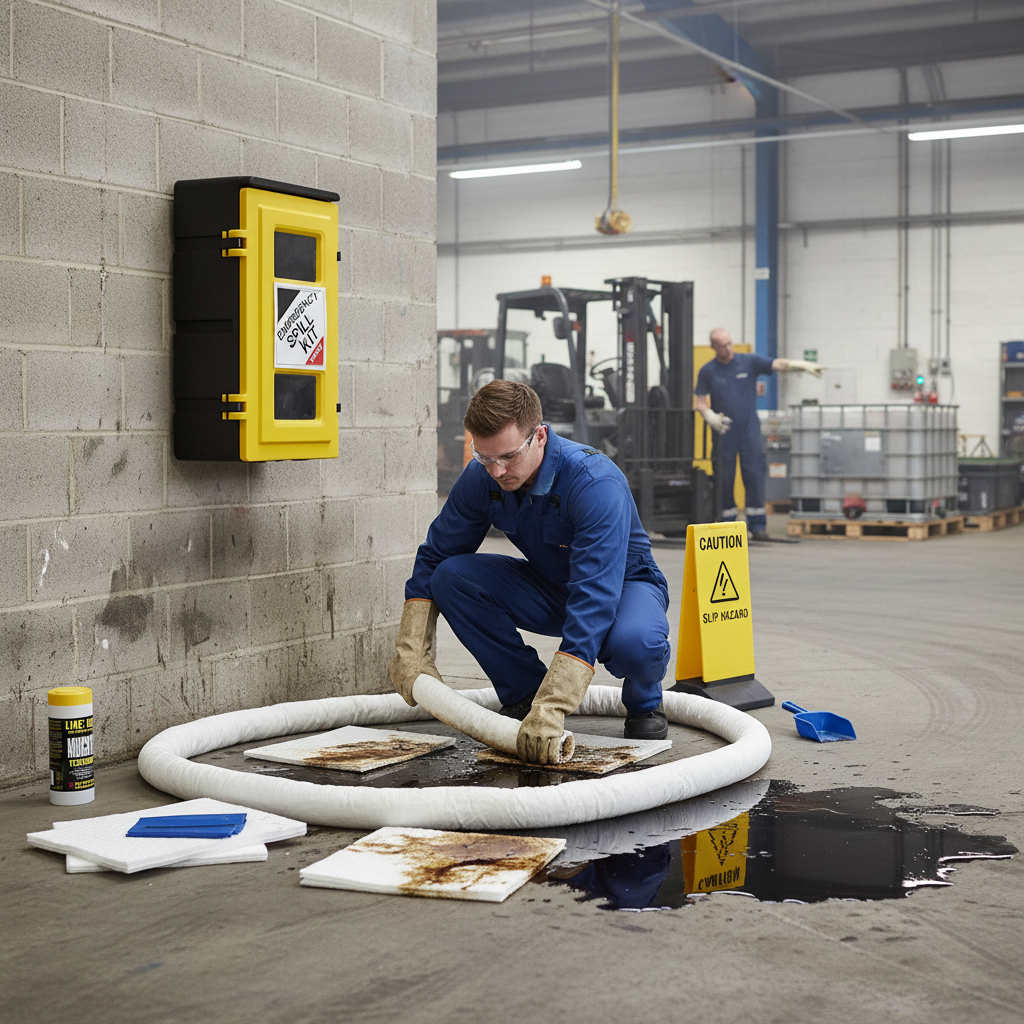 Heavy Duty 50L Spill Kit in Wall Cabinet for Rapid Response to Oil & Fuel Leaks with Absorbent Socks and Pads