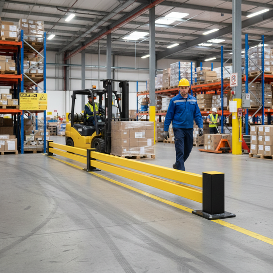 Professional Low-Level Hybrid Barrier Extension Kit for Warehouse Protection with Flexible... - side view | britanniasafety.uk