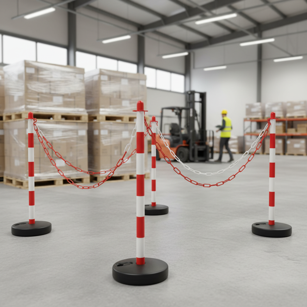 Professional Post and Chain Kit - High-Visibility Barrier Solution for Temporary Areas with 6 Posts and 10m... | britanniasafety.uk