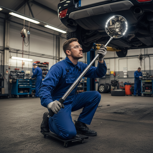Premium Telescopic Inspection Mirror with LED Light for Vehicle and Machinery Security Audits - side view | britanniasafety.uk