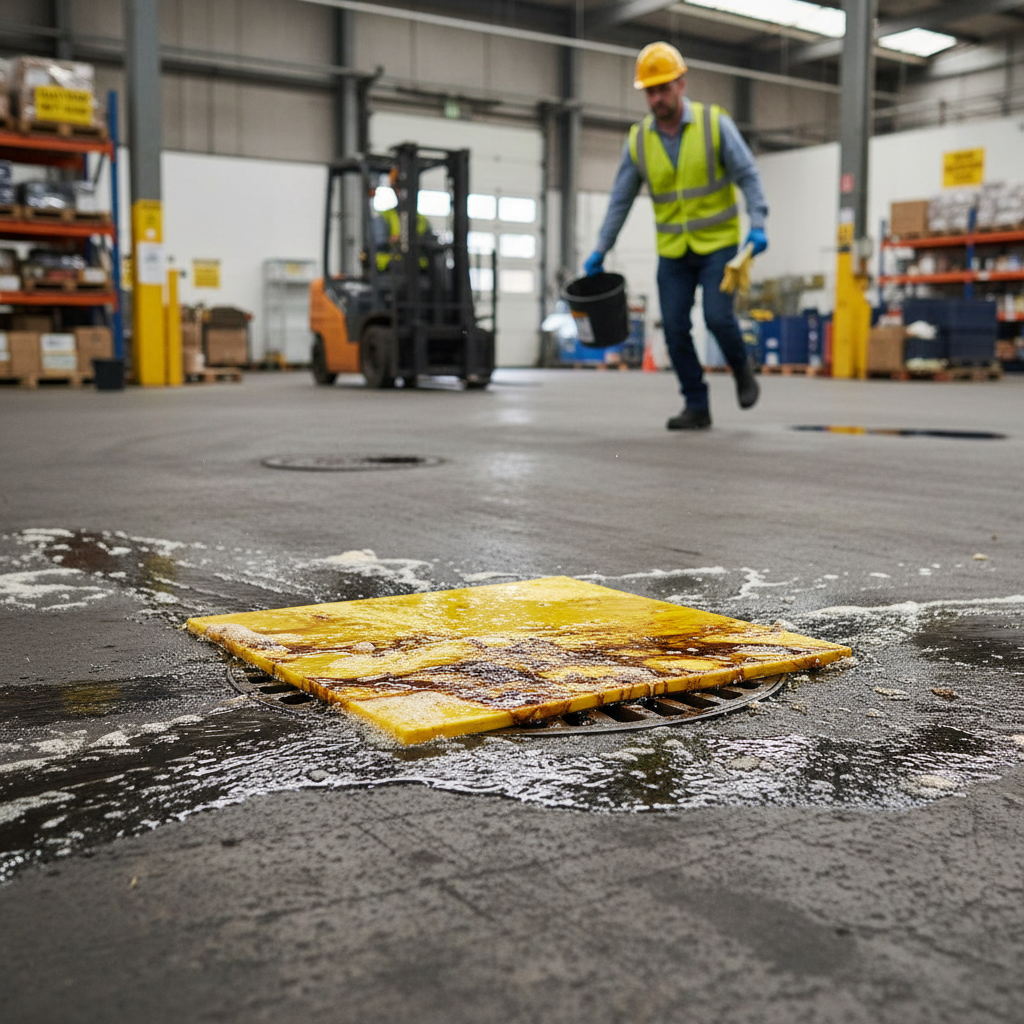 Heavy Duty 91cm x 91cm Drain Cover for Spill Prevention with High-Visibility Color and Adhesive Properties