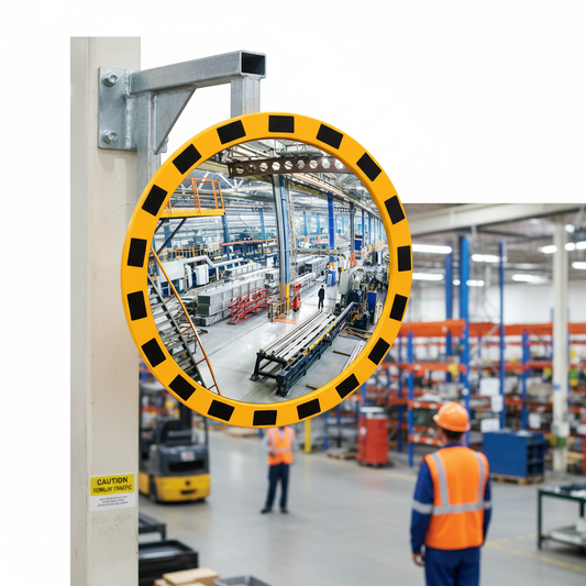 Premium Heavy Duty Convex Safety Mirror with Shockproof Acrylic and Yellow-Black Surround for Indoor and... | britanniasafety.uk