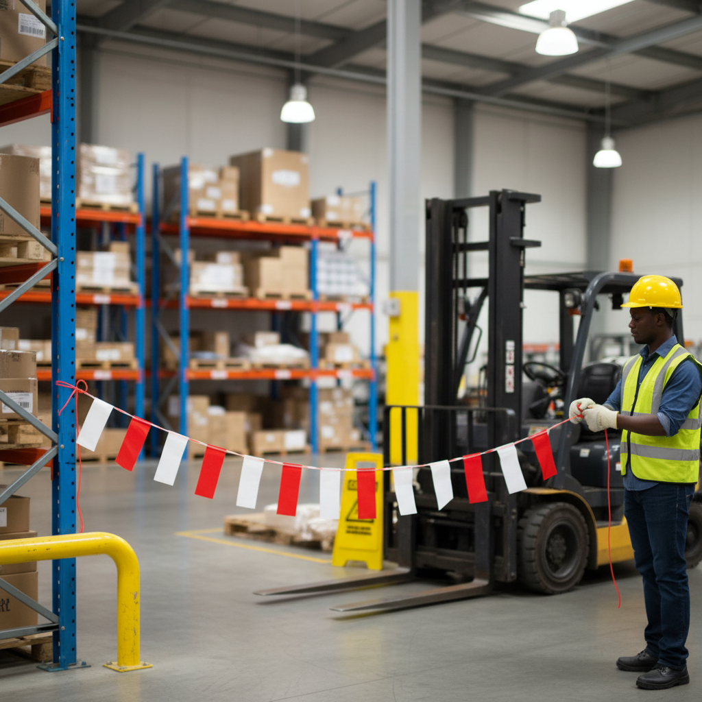 Professional Red and White Safety Bunting - 26m Pendant Caution Marker for Worksite Barriers | britanniasafety.uk