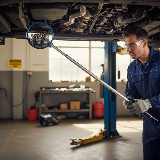Premium Hand-Held Inspection Mirror with Convex Acrylic Surface and Extending Aluminium Handle for Vehicle Security Checks | 
