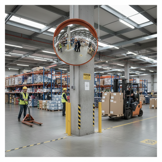 Premium Large Two-Direction Surveillance Security Mirror for Retail and Hospitality Environments - side view | britanniasafety.uk