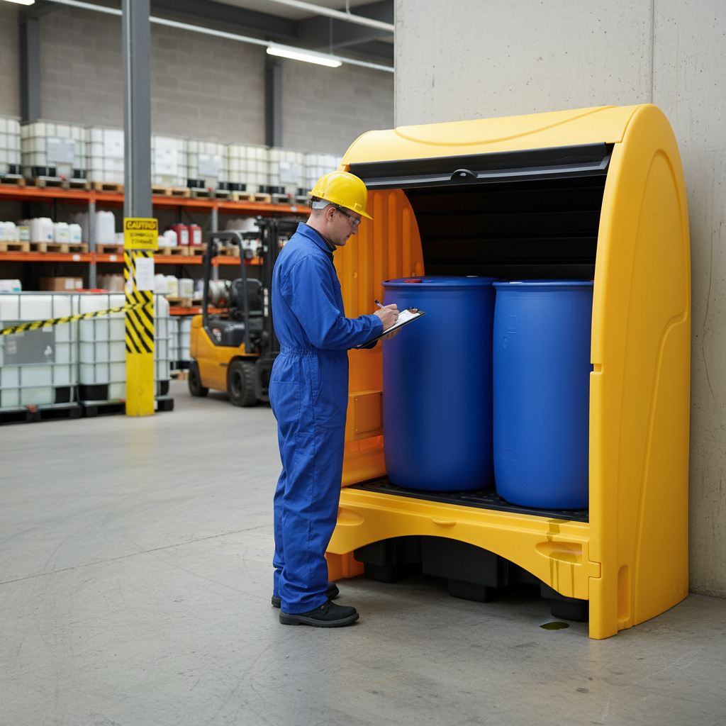 Heavy Duty 2 Drum Spill Pallet with Roller Door - Chemical Resistant and Weather-Tight Storage Solution