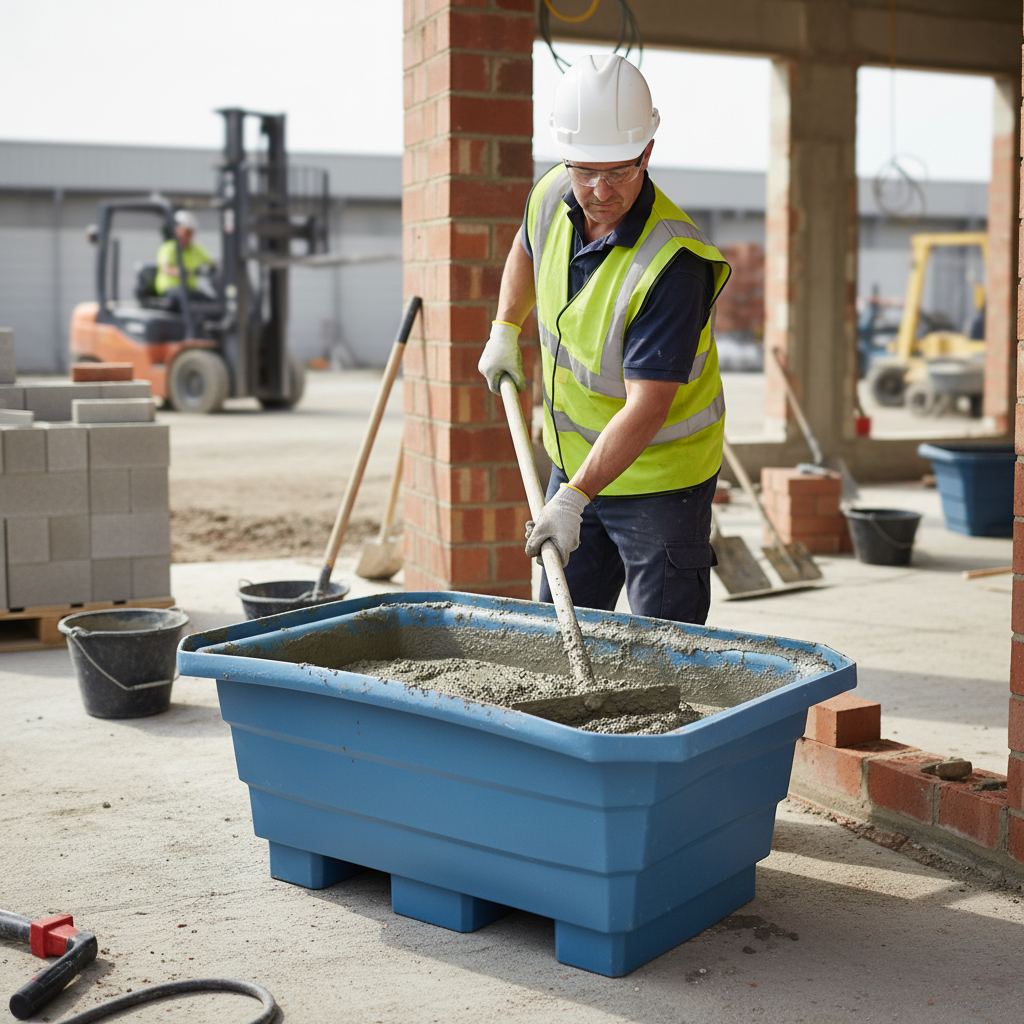 Heavy Duty 300L Ribbed Forklift Mortar Tub with Durable MDPE Construction for Efficient Material Transport