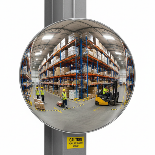 Premium Half Sphere Convex Wall Mount Mirror for 3 Directional Viewing in Warehouses - Multiple... - side view | britanniasafety.uk