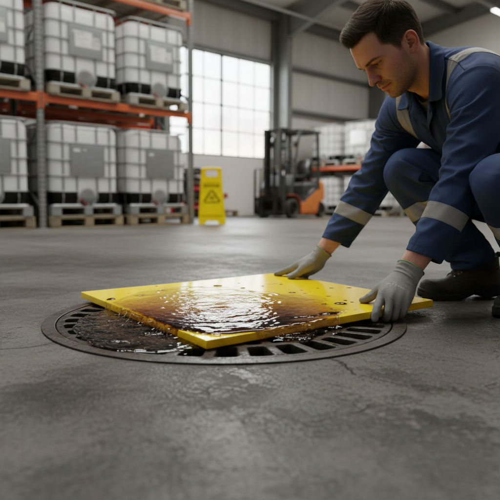 Heavy Duty 61cm x 61cm Drain Cover with Hi-Vis Color and Sticky-Feel Properties for Spill Prevention