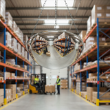 Professional Full Dome Security Mirror for 360-Degree Visibility in Warehouse Intersections - side view | britanniasafety.uk