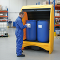 Heavy Duty 2 Drum Spill Pallet with Roller Door - Chemical Resistant and Weather-Tight Storage Solution