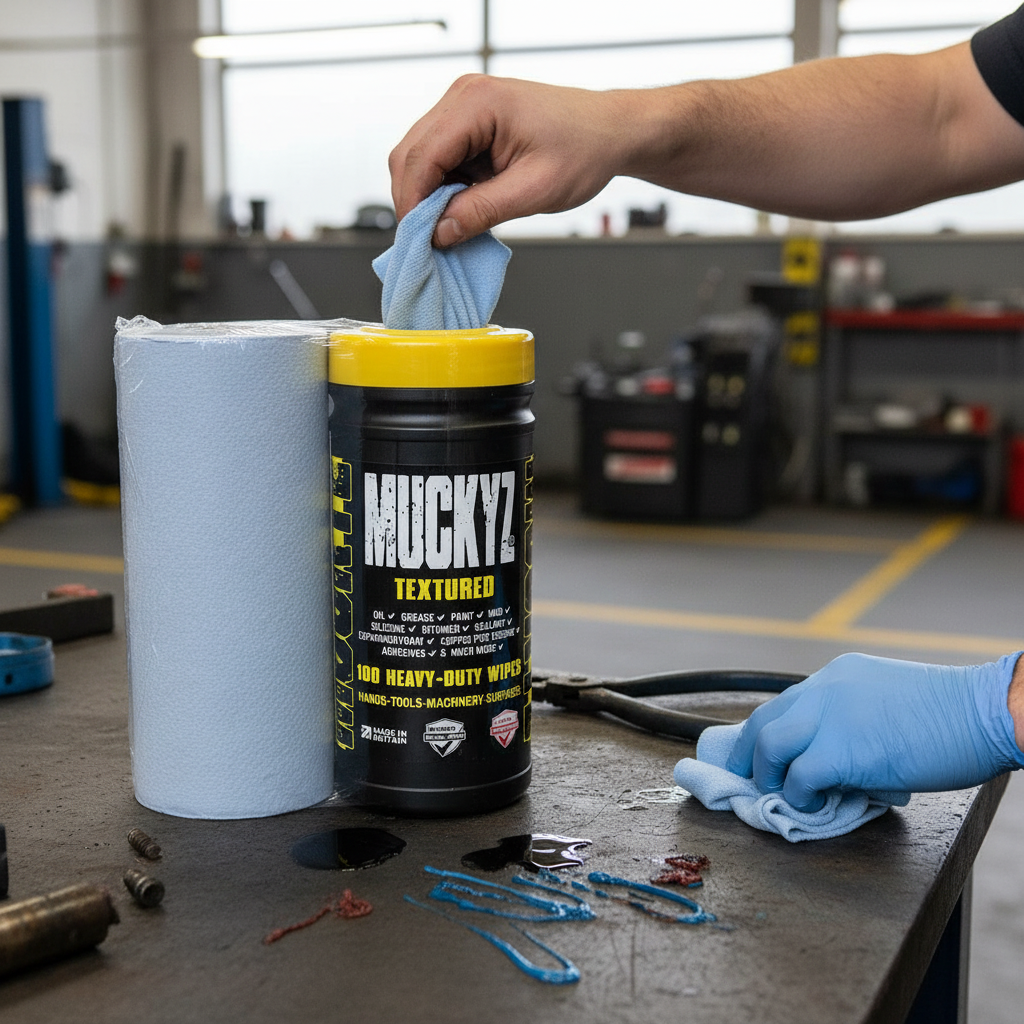 Heavy Duty 2 Litre Tubs of 100 Large Textured Wipes with 24cm Paper Roll - Ideal for Industrial Cleaning