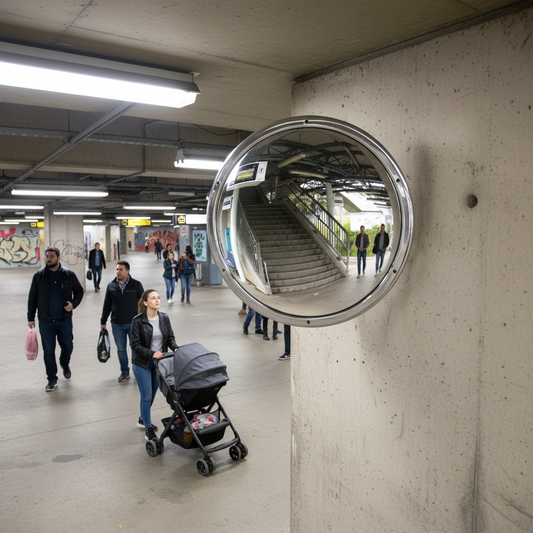 Premium Anti-Vandal Convex Safety Mirror with Stainless Steel Finish for Indoor and Outdoor Use - side view | britanniasafety.uk