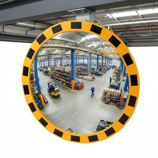 Premium Heavy Duty Convex Safety Mirror with Shockproof Acrylic and Yellow-Black Surround for... - side view | britanniasafety.uk