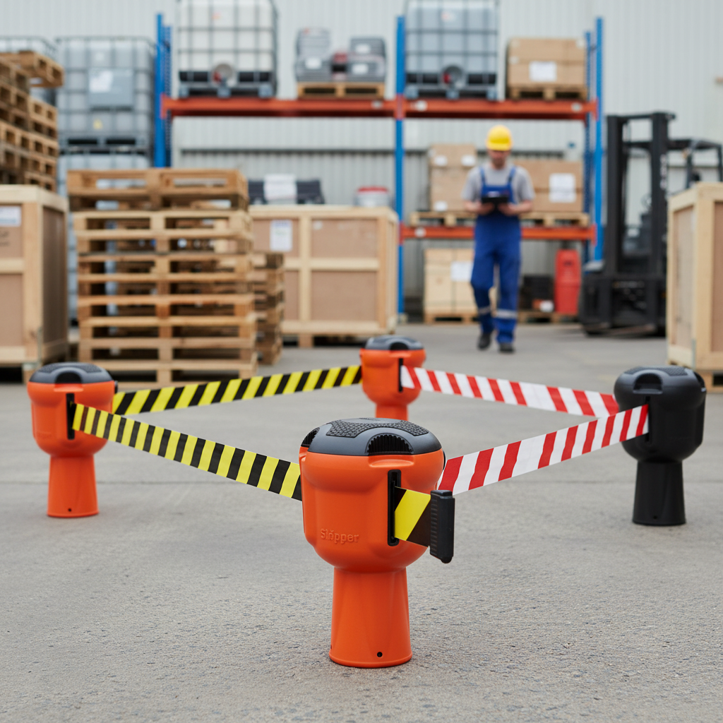 Professional Retractable Barrier System with 9m High Visibility Tape for Safe Area Cordoning | britanniasafety.uk