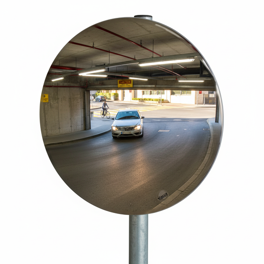 Professional Unbreakable Driveway Mirror - Round Design for Clear Traffic View, 300mm Diameter... - side view | britanniasafety.uk