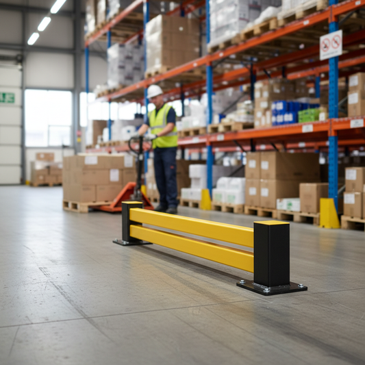 Professional Low-Level Hybrid Barrier Extension Kit for Warehouse Protection with Flexible Beams and... | britanniasafety.uk