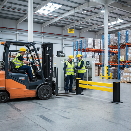 Premium Low-Level Hybrid Barrier Straight Kit for Asset Protection with Flexible Rails for... - side view | britanniasafety.uk