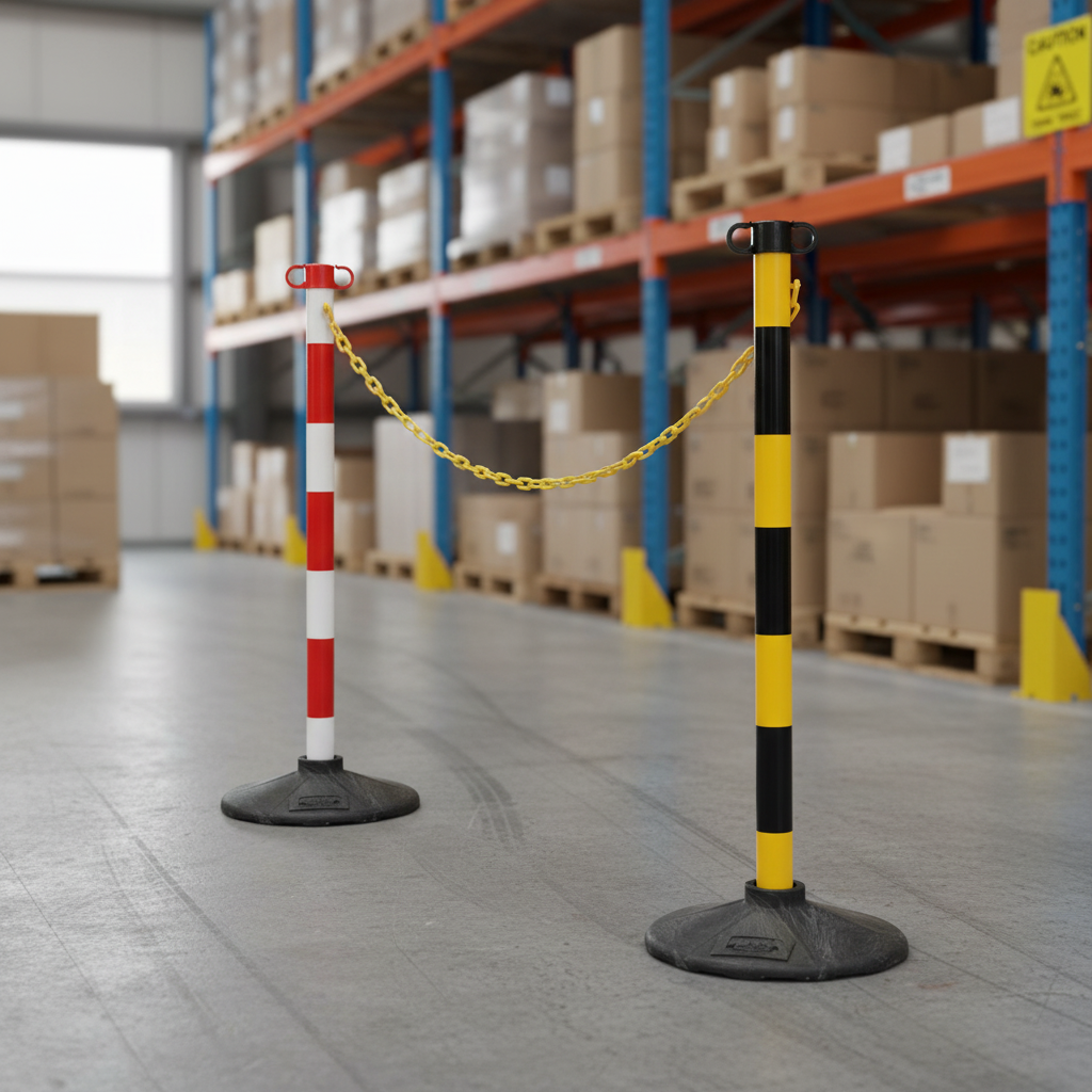 Professional Post and Chain Support System - Versatile Colors for Crowd Control and Area Segregation | britanniasafety.uk