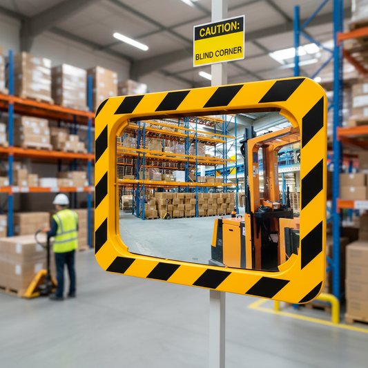 High-Performance Yellow and Black Traffic Safety Mirror for Industrial Use - Boost Safety in Warehouses and... | britanniasafety.uk