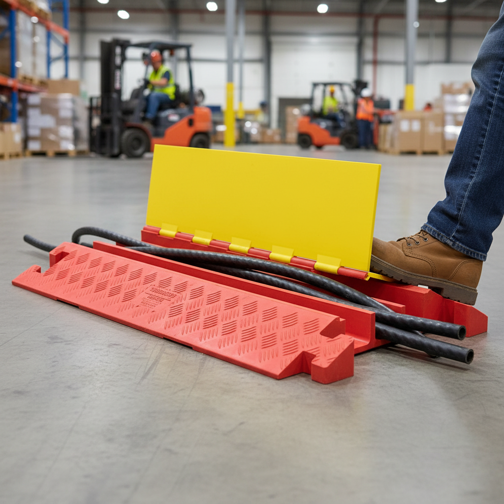 Heavy Duty 3 Channel Cable Protector with T Connectors for Cables Up to 57mm Diameter, 91cm Long, 12,892Kg Axle Capacity