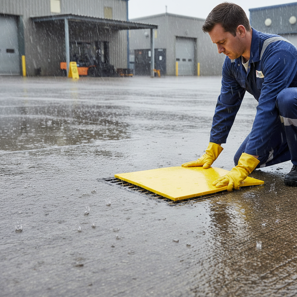 Heavy Duty 46cm x 46cm Drain Cover for Spill Prevention with Hi-Vis Color and Sticky-Feel Adhesion