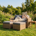 Rattan sofa set with two seats and two ottomans for outdoor use