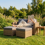 Rattan sofa set with two seats and two ottomans for outdoor use