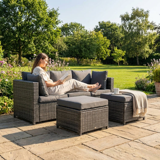 Rattan sofa set with two seats and two ottomans for outdoor use - product detail