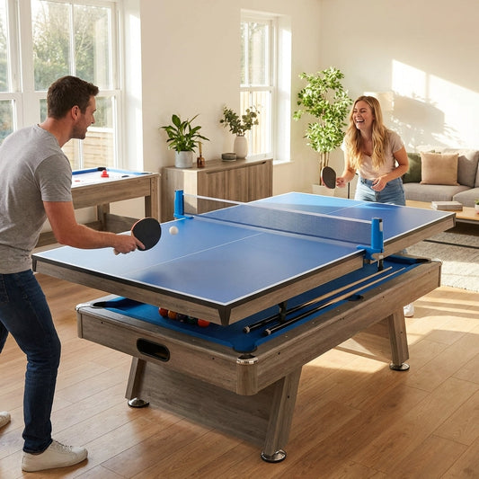 7ft multi games table in grey, featuring pool, air hockey, and table tennis surfaces - product detail
