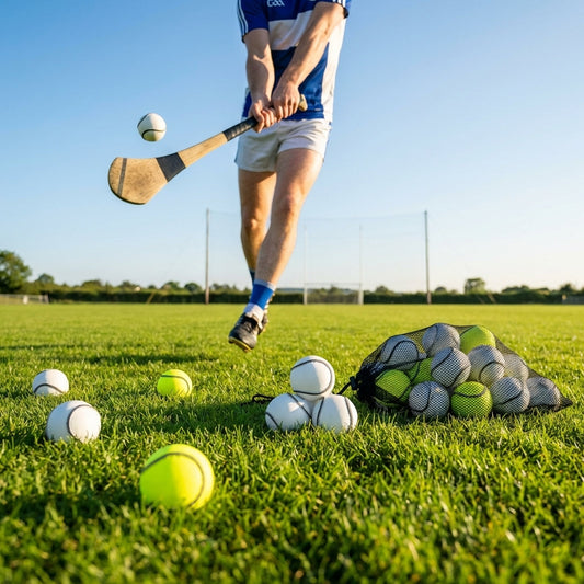 Hurling Match Balls in White and Fluro Yellow with Durable PU Core - product detail