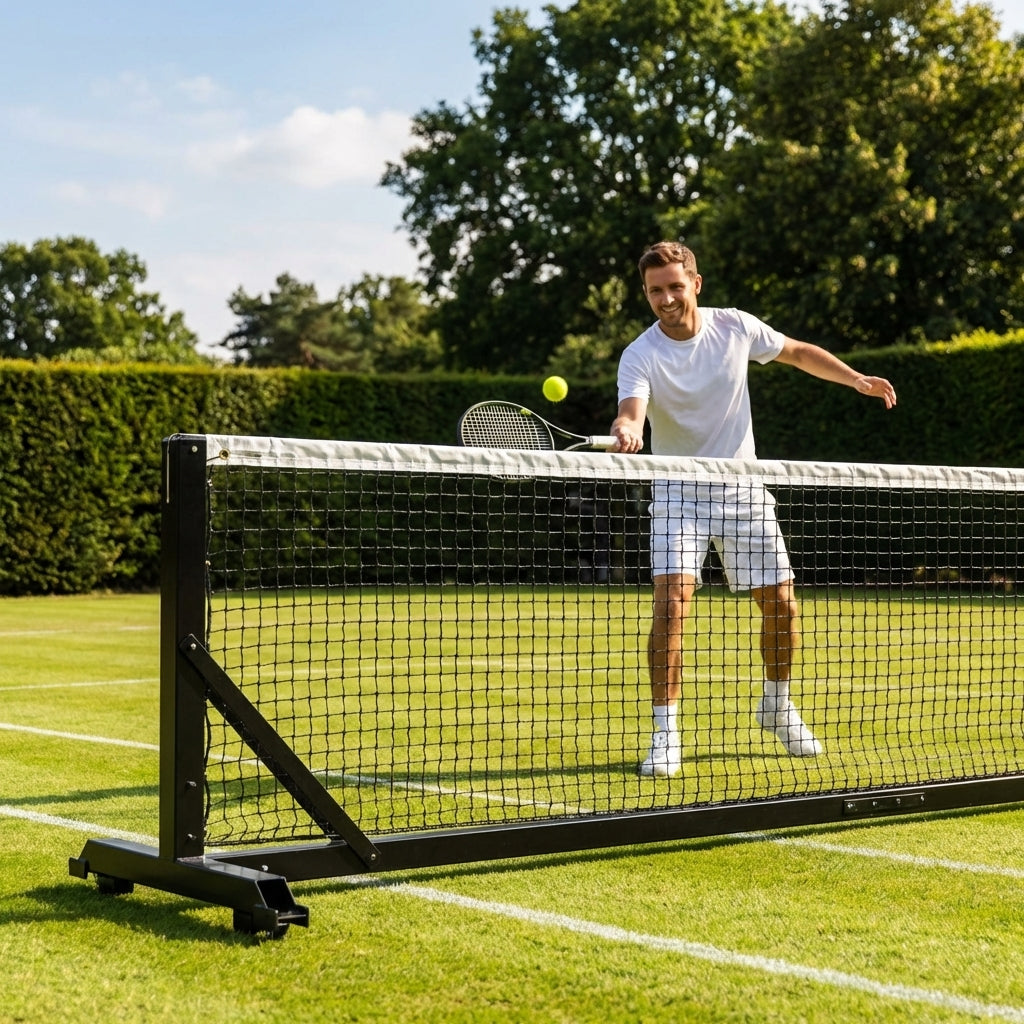 Freestanding tennis posts made from 80mm aluminium for indoor and outdoor use