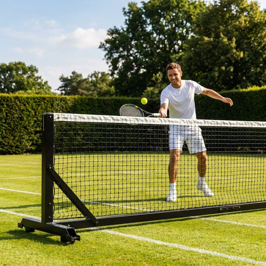 Freestanding tennis posts made from 80mm aluminium for indoor and outdoor use