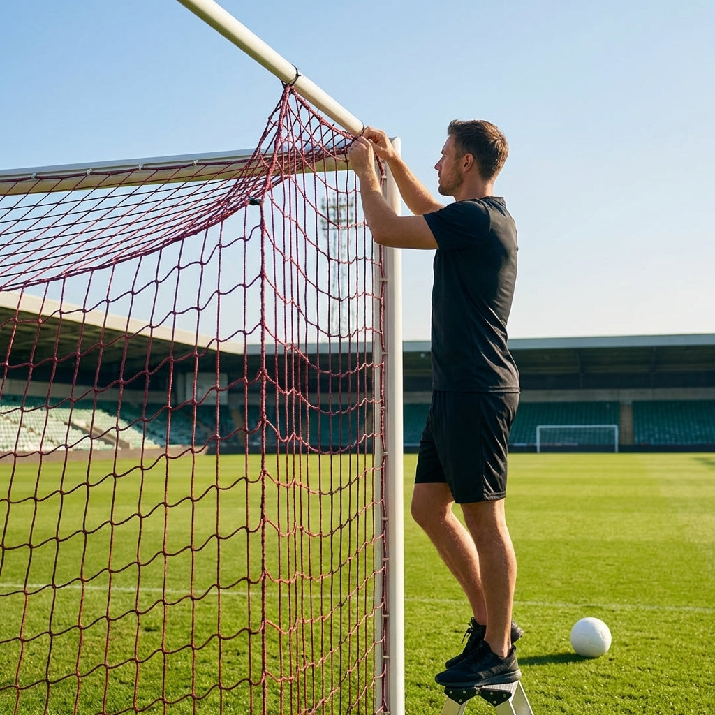 Custom stadium goal nets in various colours and sizes, made from HDPE