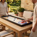 Tabletop curling and shuffleboard game set with wooden board and steel discs - product detail